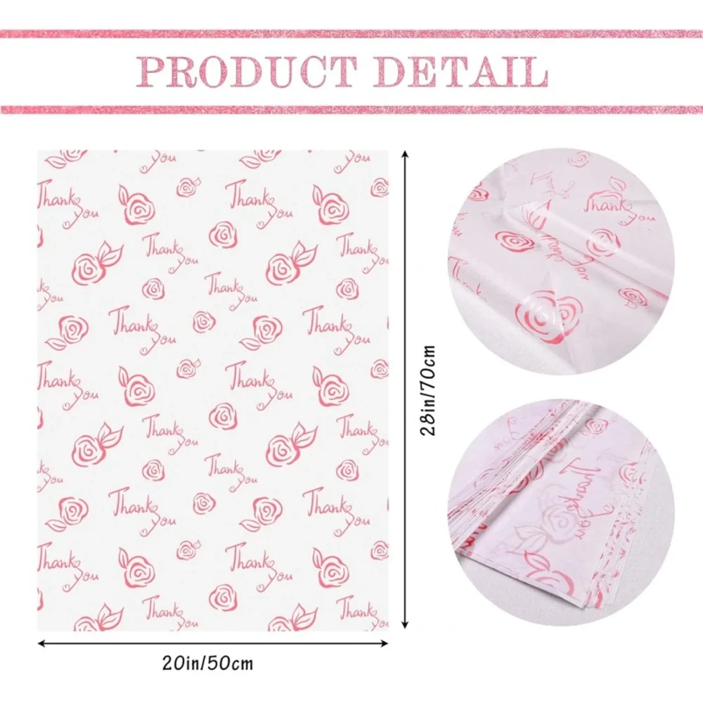 50 Sheets Thank You Tissue Paper 20 x 28 Rose Pink Tissue Paper